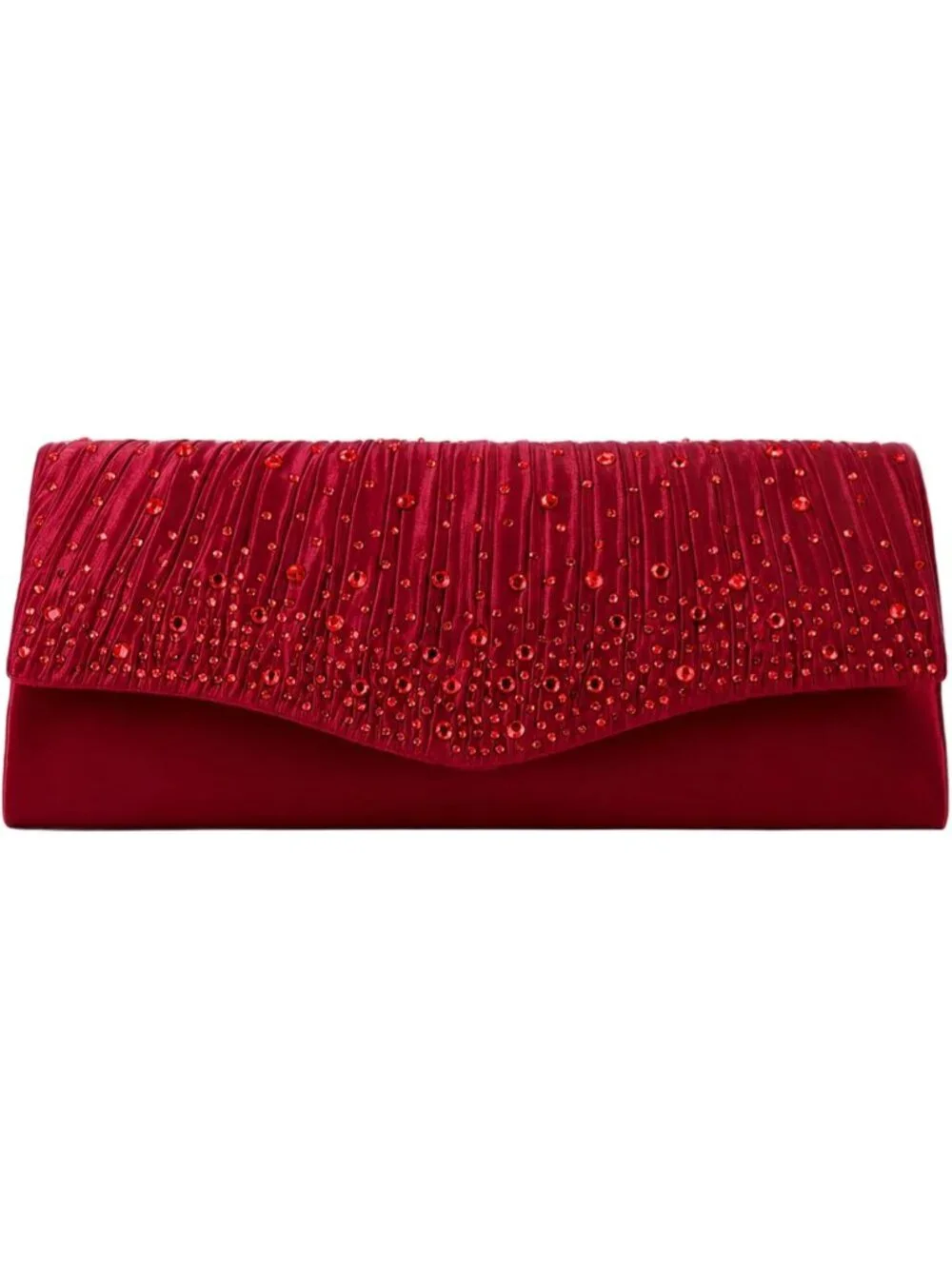 👜 Women's Red Dent-Proof Pleated Rhinestone Formal Evening Bag with Chain